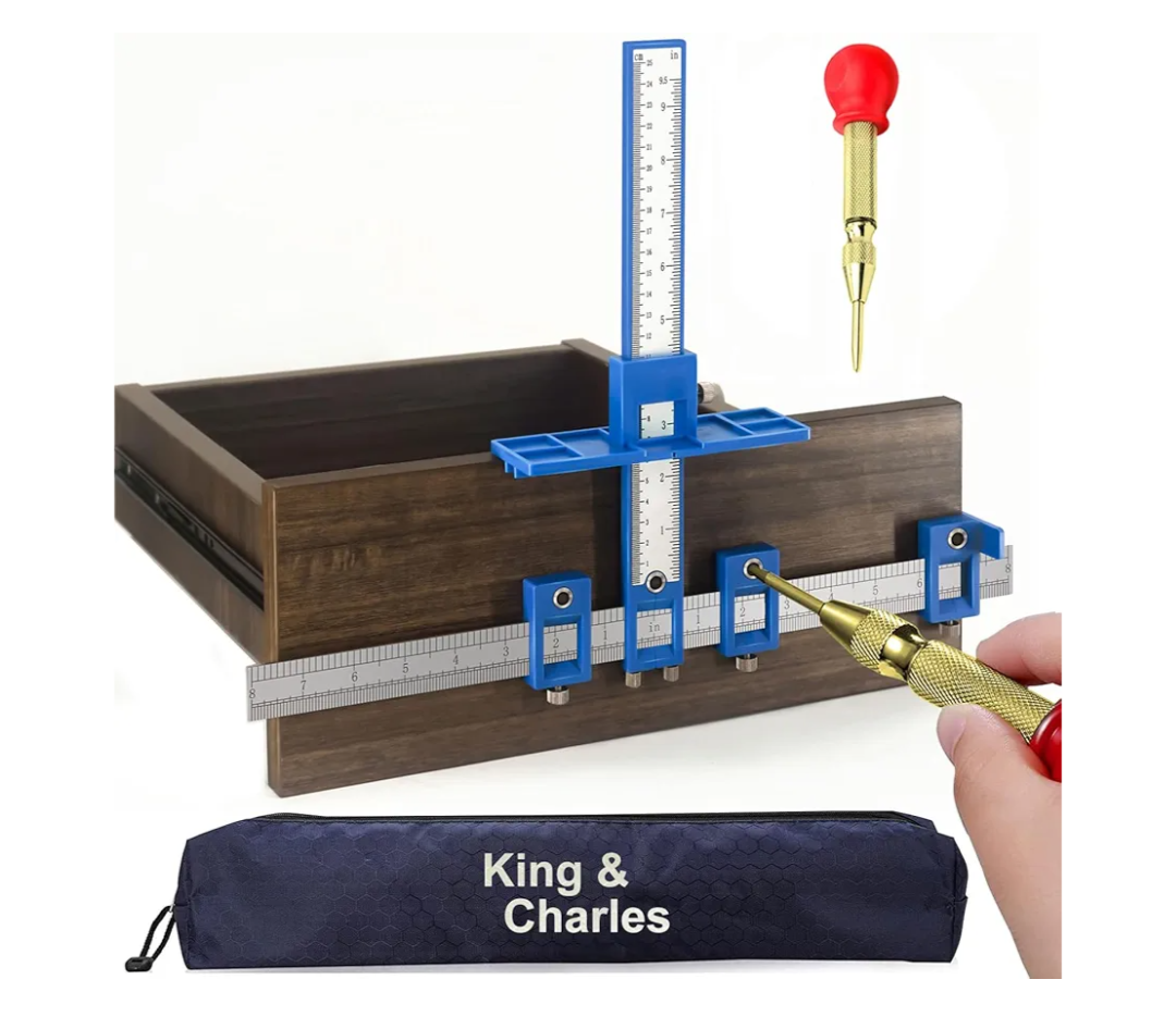 Cabinet Hardware Jig, King&Charles Cabinet Handle Jig with Automatic Center Punch, Avoid Jitter Caused by Direct Drilling. Use for Handles and Pulls on Drawers/Doors, Perfect Set.