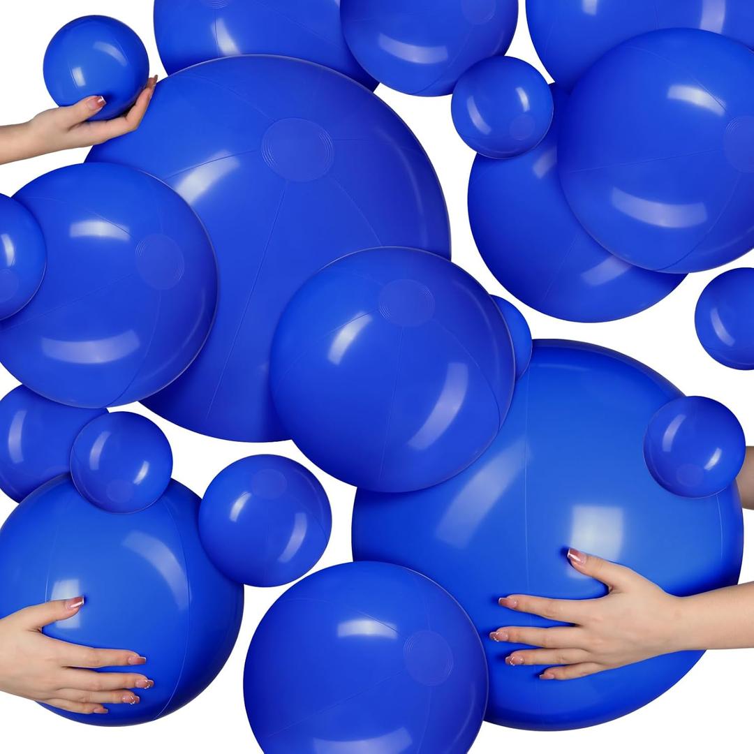 Sratte 20 Pcs Inflatable Beach Balls Bulk, Multiple Sizes Summer Swimming Pool Balls for Adults Hawaii Luau Party Supplies(Blue,Classic)