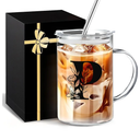 Yekidos Personalized Extra Large Glass Drinking Cup With Lid Straw Gifts for Teen Girls Cute Mug Gift For Her Iced Glass Tumbler Initial Cup Retirement Gift Must Haves For Women Apartment Essentials