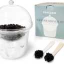 Caviar Server Set with Lid and 2 Pcs Shell Spoons Glass Caviar Dish with Ice Holder Elegant Chiller Serving with Large Capacity for Shrimp Ice Cream Martinis and Cocktails Dishwasher Safety