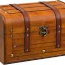 Antique Wooden Treasure Chest with Removable Tray, Durable Engineered Wood Keepsake Storage Box, Decorative Vintage Pirate Treasure Chest for Home Storage and Room Decor (Large -13x9.5x7.5")