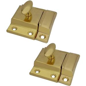 QCAA Oval Turn Cabinet Latch, for Cupboard & Other Furniture, Small, Brass Plated, Made in Taiwan, 2 Pack