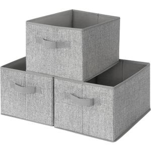 GRANNY SAYS Storage Baskets for Shelves, Closet Storage Bins with Handles, Fabric Organizers and Storage Bins, Storage Boxes for Clothes, Gray, Medium, 3-Pack