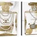 2 pieces Vintage Perfume Bottle Canvas Wall Art Modern Luxury Posters Print Fashion Glam Poster Picture for Bedroom Make up Room Home Decor 16"x24"