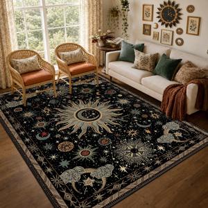 Vacuum-Friendly, 6x9 Washable Area Rug, Black Green Blue
Sun and Moon Boho Gothic Non-Slip Low Pile Living Roon Bedroom Dining Room Kitchen Entry Entryway Entrance Hallway Doormat