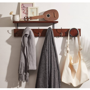 UWAET Coat Rack Wall Mounted with Shelf 27.5 Inch Length Wall Hanging Shelf Bamboo Coat Hooks with 6 Hooks for Entrance, Living Room,Bedroom, Bathroom (6 Hooks)