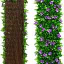 Doefo Expandable Artificial Garden Fence | Faux Ivy Privacy Fence Screen with Violet Flower, Realistic Decorative Patio Fence Greenery Backdrop for Backyard, Balcony, Outdoor (30x180cm (no light))