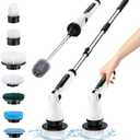 Leebein Electric Spin Scrubber, Electric Cleaning Brush with 8 Replaceable Brush Heads, Long Handle Toilet Scrub Brush, 4 Angles Adjustable Cordless Spin Scrubber for Bathroom, Tub, Tile, Toilet