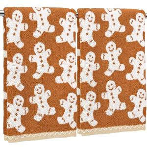 Whaline Christmas Hand Towels Gingerbread Man Xmas Cotton Bathroom Towel Decorative Absorbent Bath Towel for Drying Cleaning Cooking, 26.8 x 15.7 Inch, 2Pcs