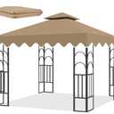 10x10 Canopy Gazebo Replacement Top, 10x10 FT Gazebo Cover Replacement Double Tiered with Air Vent Roof for Yard Patio Garden