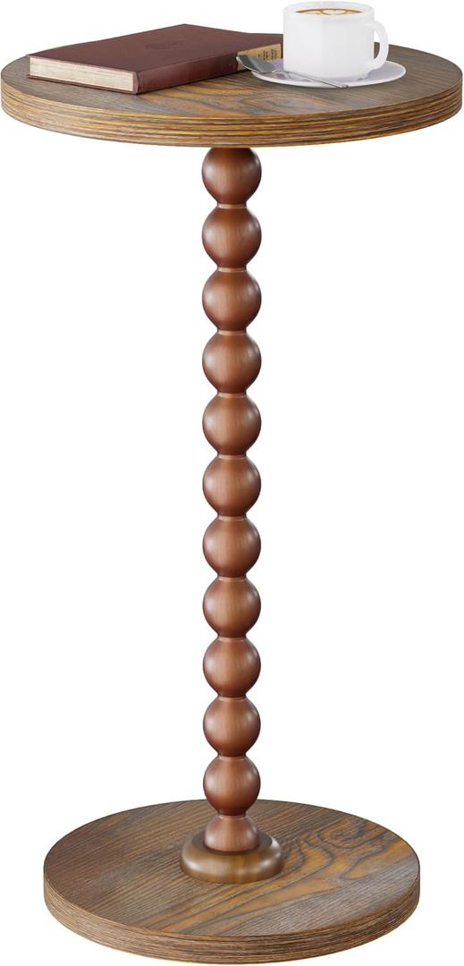 Round Side Table, Drink Table for Small Spaces, Modern Accent Nightstand with Rubberwood Leg for Living Room, Bedroom, Corners, and Office (Brown)