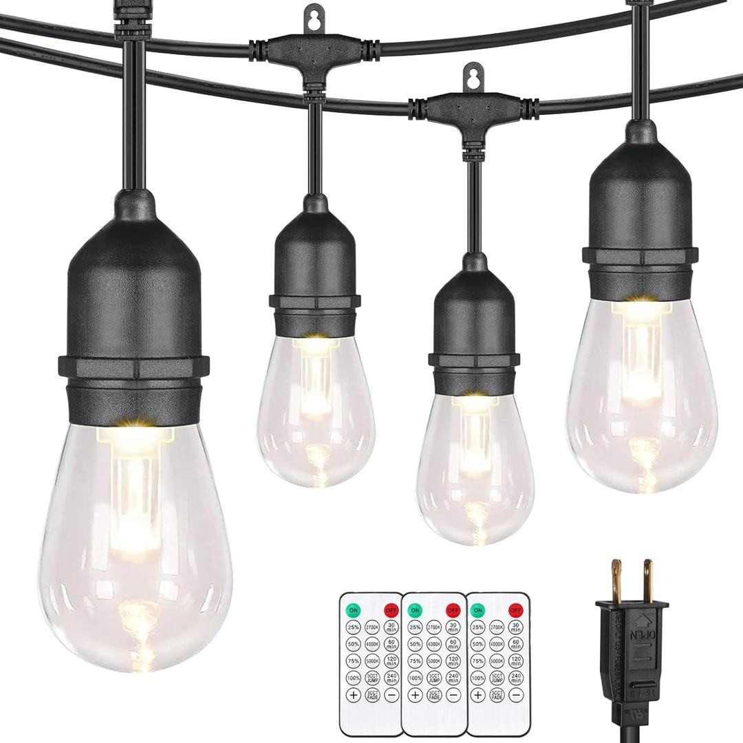 Mlambert 96Ft(2x48ft) 3-Color in 1 48Ft LED Dimmable Outdoor String Lights with Remote, Plug-in 2700K/4000K/5000K Waterproof Lights for Patio Cafe