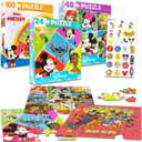 Disney Jigsaw Puzzles Set for Kids - Bundle with 3 Pack Puzzles Featuring Mickey Mouse, Minnie Mouse, Stitch, and More Plus Stickers | Disney and Friends Party Favors