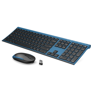 Wireless Keyboard and Mouse, Vssoplor 2.4GHz Rechargeable Quiet FullSize Keyboard and Mouse Combo with Nano USB Receiver for Windows, Laptop, PC, NotebookBlack and Blue