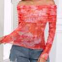 ZAFUL Women's Sexy Off The Shoulder Mesh Tops Sheer Stretchy Shirts Party Going Out Blouse (S)
