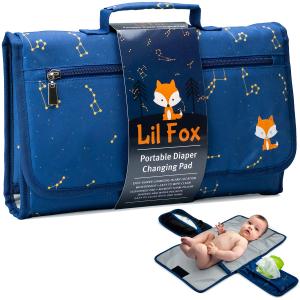 Baby Changing Pad by Lil Fox. Portable Changing Pad for Baby Diaper Bag or Changing Table Pad. One-Hand Diaper Change Pad. Baby Shower Gifts, Newborn Baby Essentials, Unisex Baby Stuff (Blue Constellations)