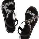 GORGLITTER Women's Butterfly Strappy Clear Glitter Ankle Sandals Dressy 2025 Cute Summer Wedding Bridal Flats Sandal (9, Black)