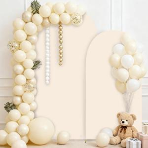 Bazen Wedding Arch Backdrop Cover (7.2FT+6FT) Set of 2 Spandex Arch Covers Round Top Chiara Stretchy Arches Backdrop Stand Cover for Birthday Party Ceremony Banquet Ornaments Beige