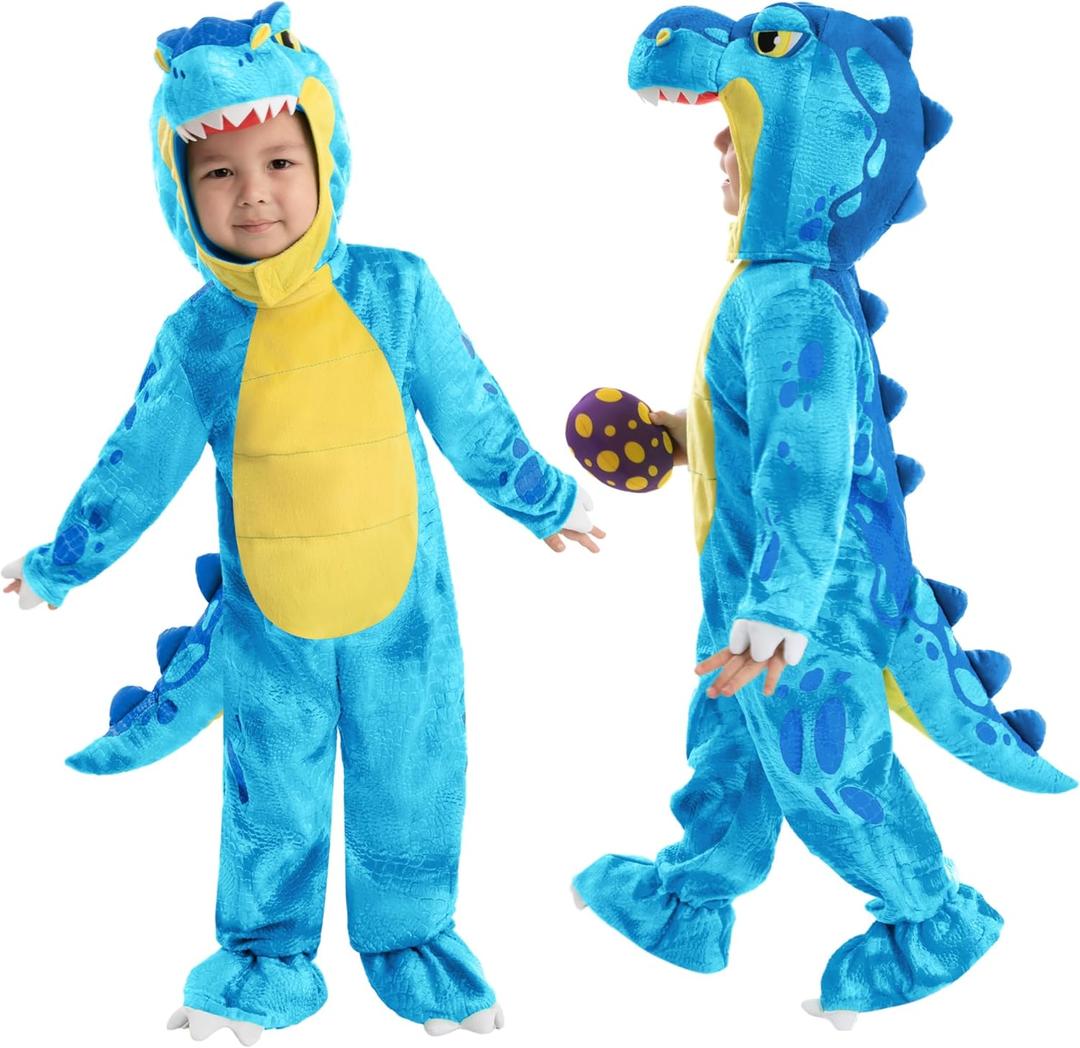 Spooktacular Creations Halloween Dinosaur Costume Kids, T-Rex Costume Outfit with Egg for Toddler Child Dress Up Party (3T (3-4 YRS), Blue)