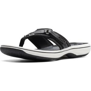 Clarks Women's Breeze Sea Flip-Flop, Black Synthetic, 6