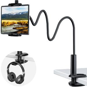 KDD Gooseneck Tablet Stand, 360 Adjustable Phone & iPad Holder for Bed and Desk, Flexible Arm Mount Clip for Video Recording, Bedside & Headboard Clamp for iPad Pro 12.9, Mini, Kindle