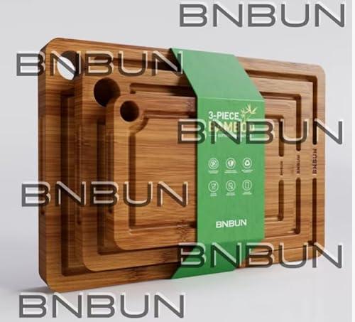 Bamboo Cutting Board for Kitchen, 3-Piece Set with Juice Grooves, Side Handles & Non-Slip Mats – Durable Bamboo Chopping Board for Meat, Vegetables and Fruits