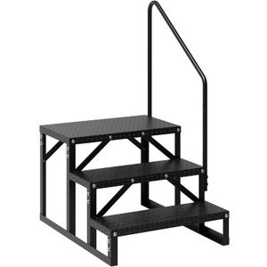 RV Steps with Handrail, 3-Step Anti-Slip Portable Step Ladder, 660 lbs Capacity, Dual-Side Setup, Heavy Duty RV Stair for Mobile Home, Camper, Trailer, Porch, Hot Tub, Spa, Pets, Single Handrail