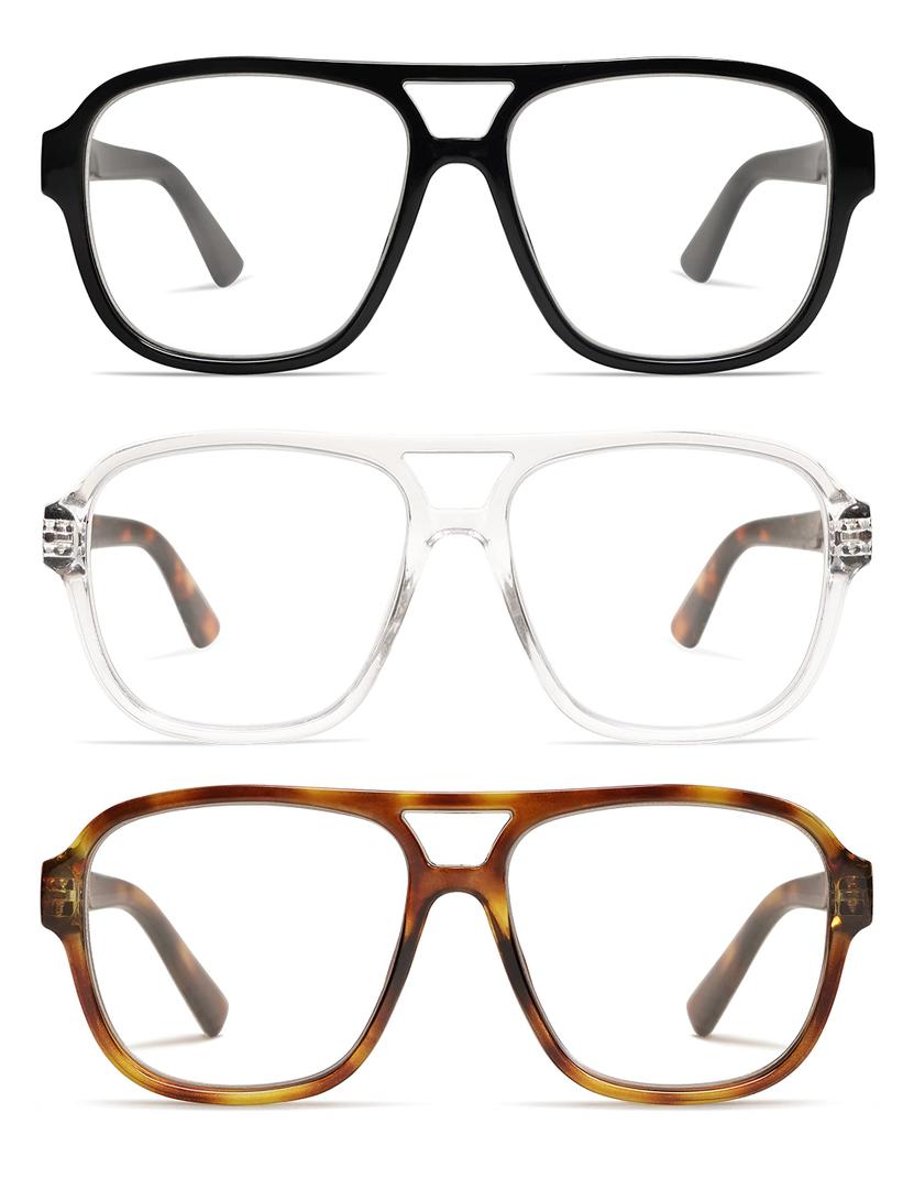 AMOMOMA 2 Pack Oversized Aviator Spring Hinge Reading Glasses for Women Men,Retro Blue Light Computer Reader Frame AM6081