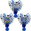3 Pcs Graduation Table Centerpieces - Balloon Weight Centerpieces Blue Glitter Foil Graduate Cap Centerpieces for 2026 Graduation Party Table Decorations (blue)