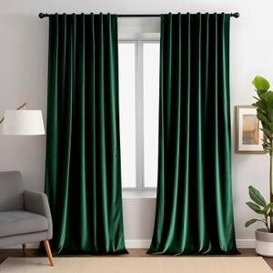 Emerald Green Velvet Curtains for Living Room 52" W x 96" L Luxury 80% Blackout Curtains for Bedroom,Thermal Insulated Super Soft Window Drapes Rod Pocket & Back Tab, 2 Panels Set