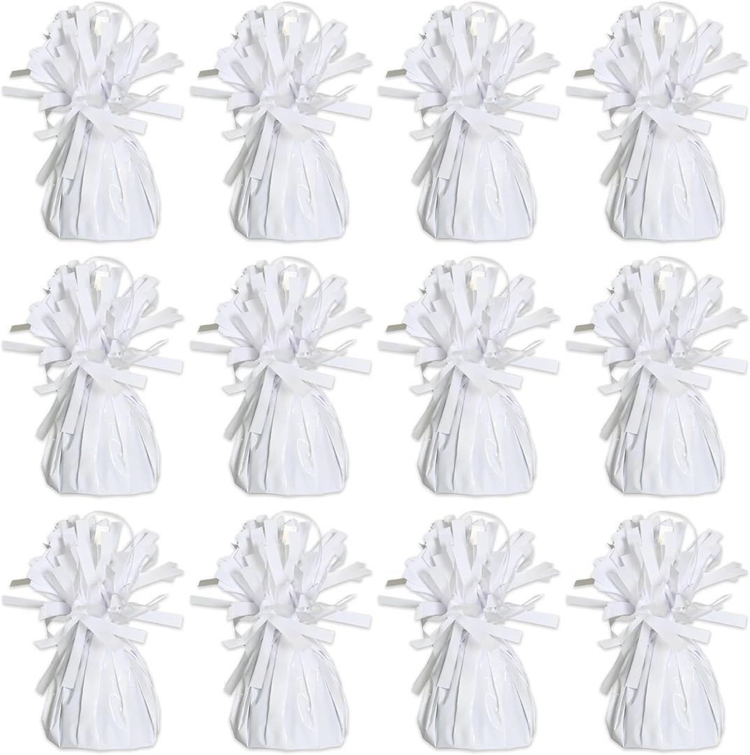 Beistle Metallic Wrapped Balloon Weight - White Pack of 12