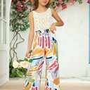 Girls Summer Floral Wide Leg Pants High Waisted Flowy Dress Trousers with Pockets for School Lounge Beach 5-14 Years