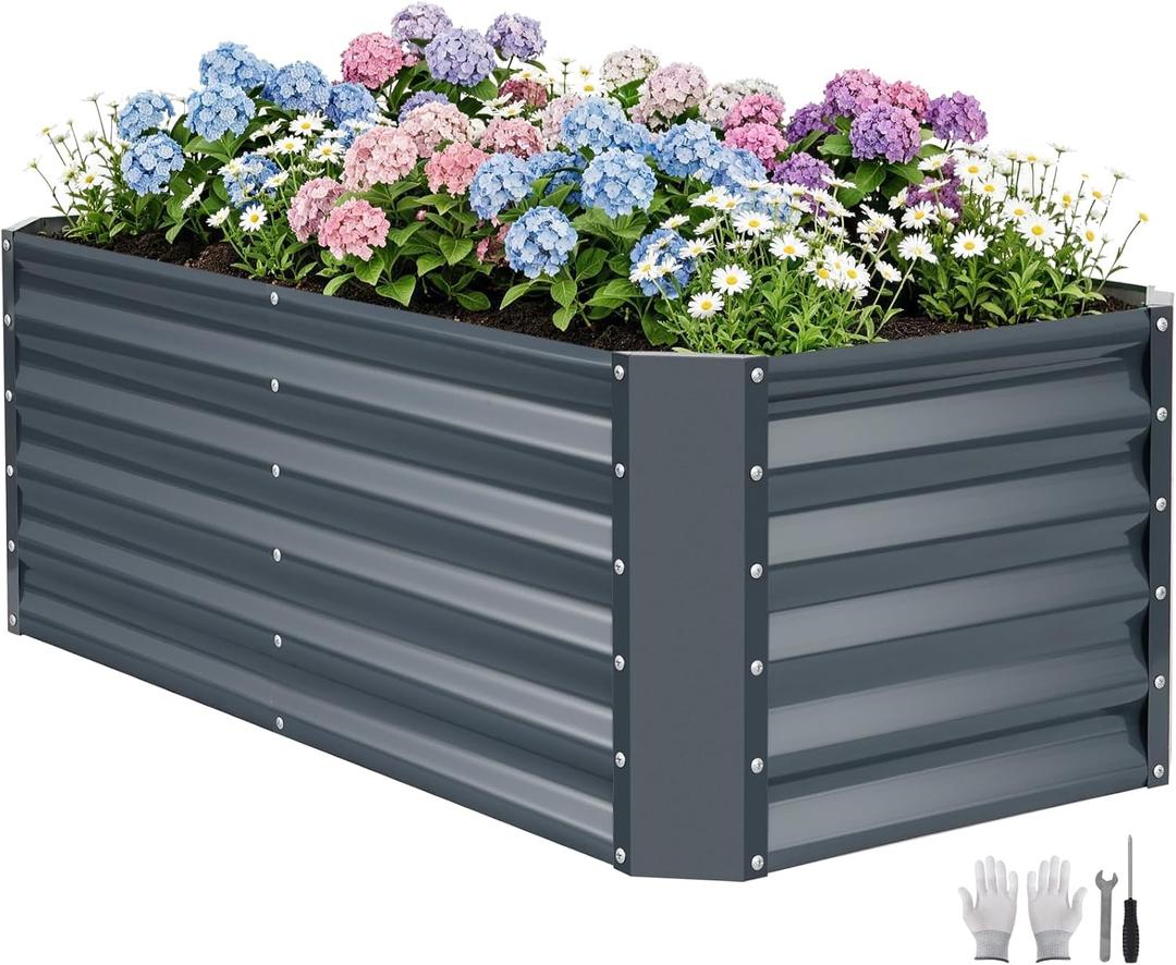 4×2×1.4ft Galvanized Raised Garden Bed Kit, Metal Planter Boxes Outdoor, High Raised Beds for Vegetables, Fruits, and Flowers - IronGrey, 4x2x1.4ft
