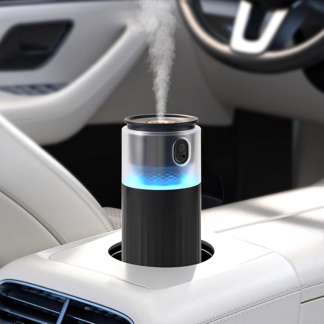 OATSBASF Portable Mini Humidifier, Small Cool Mist Car Humidifier with Night Light, 28dB Quiet Cool Mist Air Humidifier for Bedroom, Office, Plants, Dorm, 2 Mist Modes, Easy to Fill and Clean (Black)