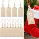 Christmas Hanging Decorations - 12PCS Christmas Stocking Name Tags for Family Members, Personalized DIY Farmhouse Wooden Stockings Tags, Pre-Strung Wooden Gift Tag with Beads for Xmas Stocking Decor