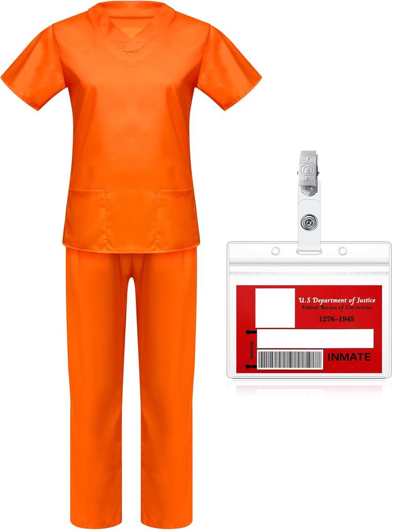 Haysandy Halloween Women Prisoner Costume Prison Name Badge Prop Adult TV Character Convict Outfit Escaped Inmate (X-Large, Orange)