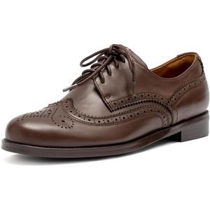 ONEENO Women's Dress Brogue Lace-up Leather Oxford (8.5, Brown)