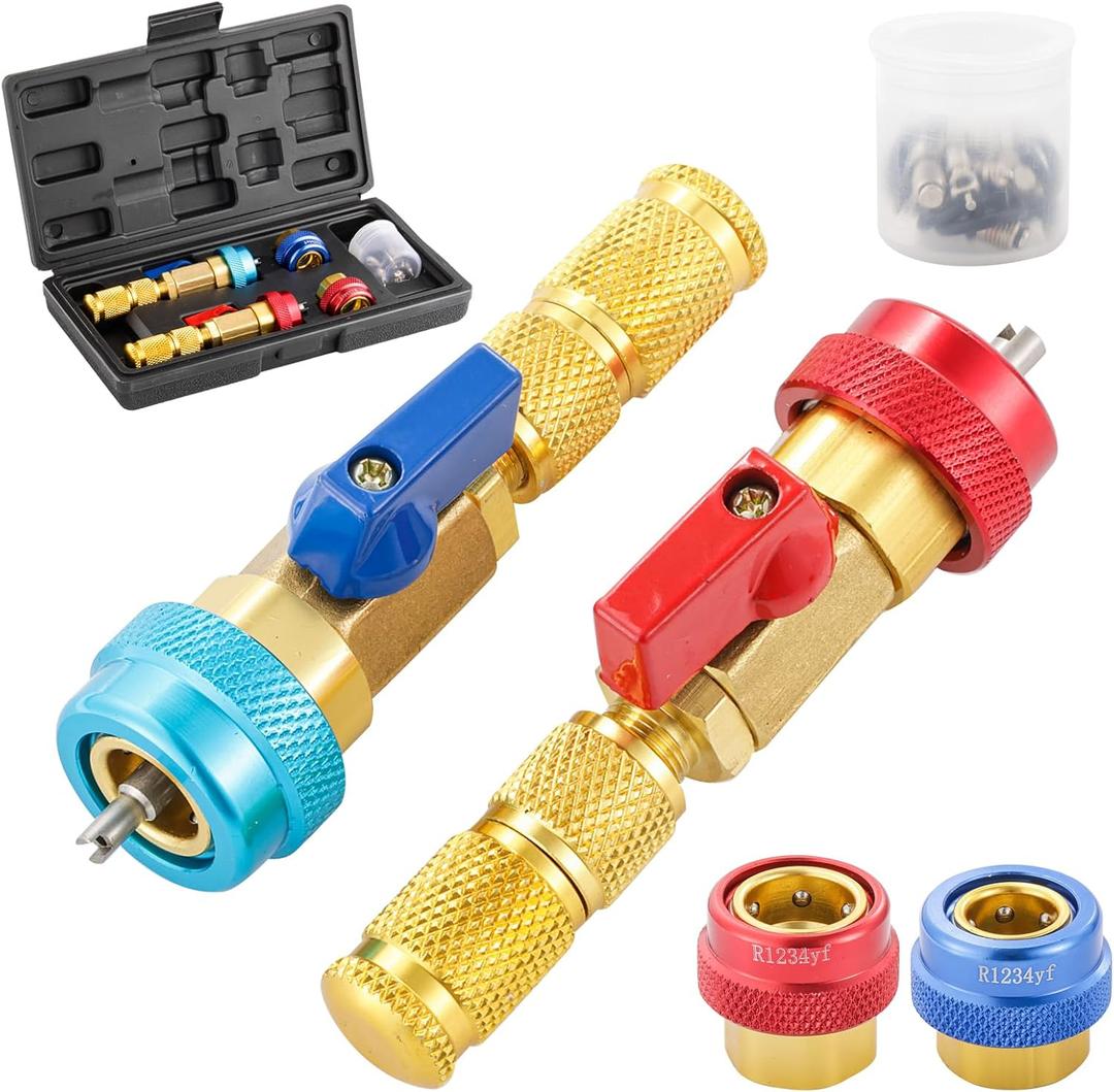 R134A R1234YF Valve Core Remover Tool, Air Conditioning Valve Core Remover Installer Tool Set for R134a R1234yf R22, High Low Pressure AC Valve Core Quick Remover Installer Tool (R134A/R1234YF)