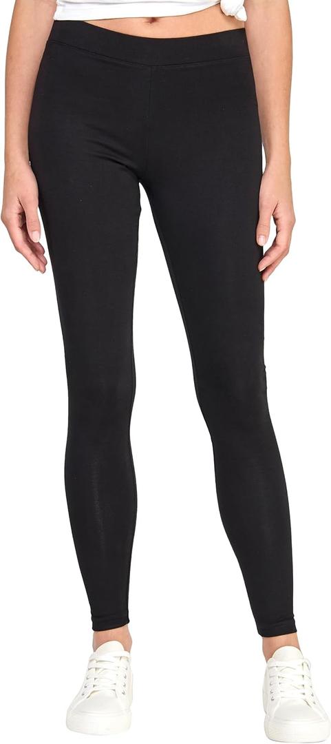 GREEN VOYAGE Women's GOTS Certified Organic Cotton Mid Rise Super Soft Knit Leggings, Size S (Black)