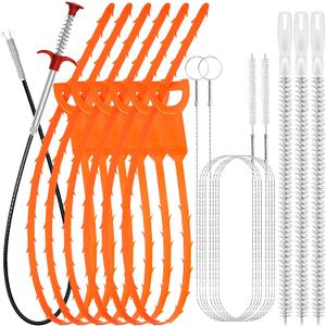 Drain Snake 12 Set: 25inch Snake Drain Hair Removal Tool(1PCS), 59inch Cleaning Brush(2PCs), 25inch Drain Clog Remover(6PCS), 18inch Sink Drain Brush(3PCS) For Bath Tub, Toilet, Kitchen Sink, Sewer