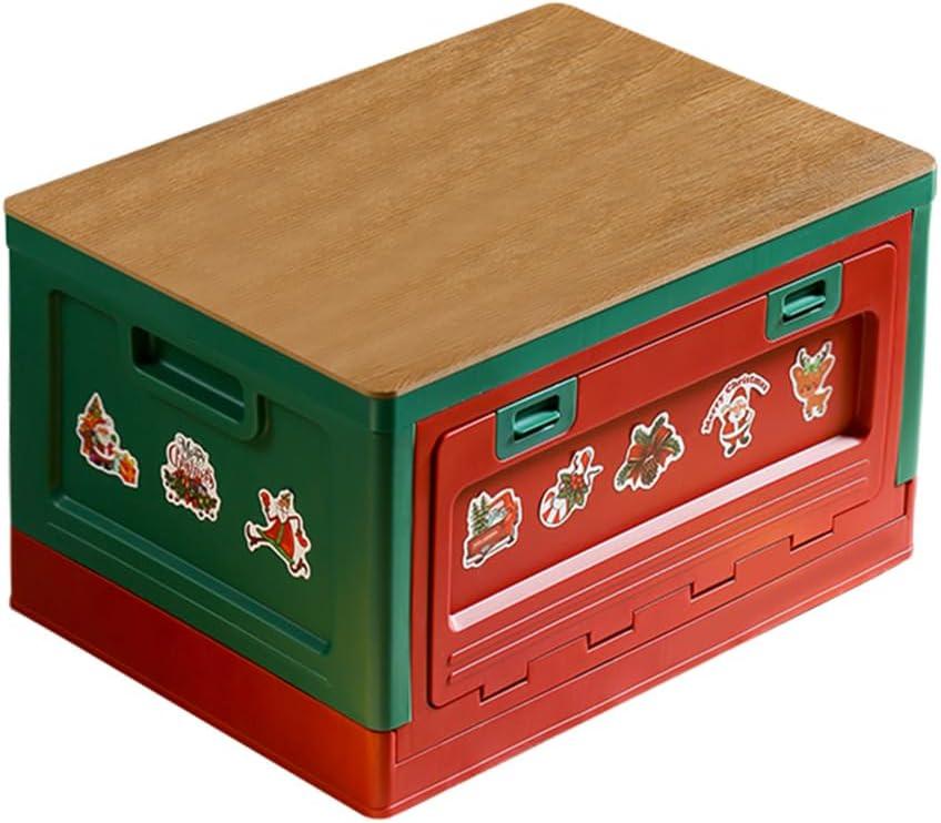 Japanese-style outdoor storage box camping folding box camping arrangement box car trunk wood cover industrial wind storage box (Christmas colors) (Red and green)