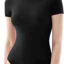 PUMIEY Women's Crew Neck Short Sleeve Thong Bodysuit Fashion T-shirt Tops Smoke Cloud Pro Collection,Medium
