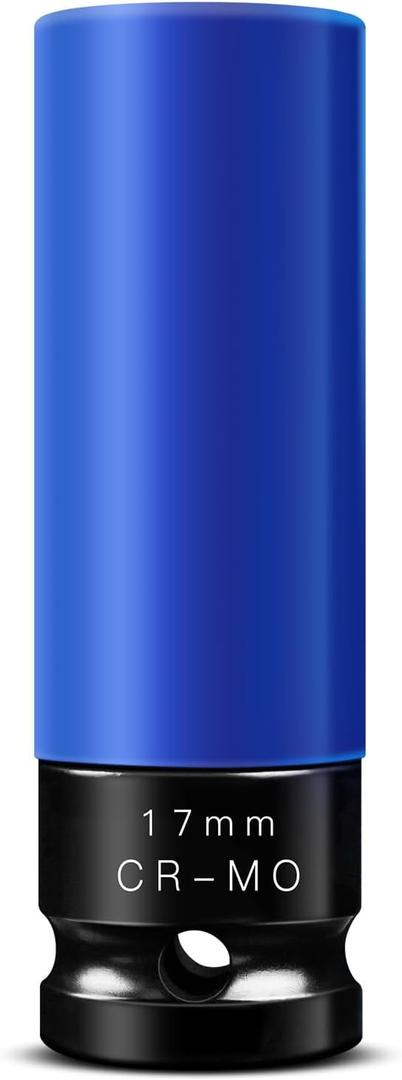 BOEN 17mm 1/2" Drive Wheel Protector Impact Socket, Non-Marring Lug Nut Thin Wall Deep Socket Set, Chrome-Molybdenum Steel, 6 Point, Color-Coded Protective Socket