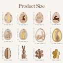 DN DECONATION Easter Hanging Ornaments, Rustic Wooden Bunny & Egg Decor with Embossed Pattern - Farmhouse Holiday Spring Tree, Table & Door Decorations DIY Gift Set of 12 (Brown, White and Yellow)