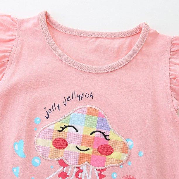 Toddler Girl Easter Summer Short Sets Outfits Cotton CrewNeck Pink Jellyfish Short Sleeve Playwear , 4T