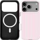 Compatible with iPhone 17 Pro Case [8 ft Drop Tested] Compatible with MagSafe - Cute Pink Stripes Lines Mag Series Cases for Women Girls