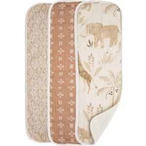 Crane Baby Muslin Baby Burp Cloths Set of 3, Safari Animal Print, 100% Cotton, Absorbent, Lightweight, 7"X20", Baby Newborn Essentials, Safari Baby Stuff