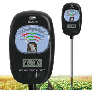 7-in-one Soil Test Kit, Soil Moisture Meter/PH Meter/Sunlight Intensity/Fertility Soil Tester, LCD Display Air & Soil Hygrometer Temperature for Garden, Farm, Lawn Care Moisture Meter for Hous Plants