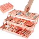 3 Tier Drawer Organizer - Expandable Junk Drawer Organizer Smart Office Supply Organizer, Folding Storage Multi-level Desk Organizer for Makeup,Jewelry,Kitchen Storage (1 Row 3 Tier, Pink)