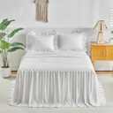Ruffle Skirt Bedspread Set - 30" Long Drop - Vintage Chic Ruffled Summer Coverlet Bed Spreads Quilt Boho Bedding Farmhouse Style Lightweight Luxurious Rustic 3 Piece Set King Size White